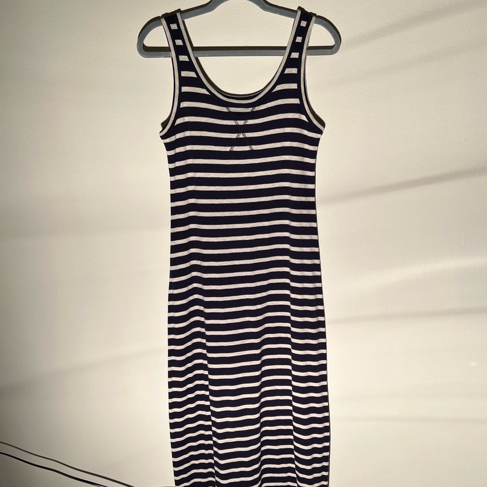LOFT by Ann Taylor nautical navy and white stripe maxi dress